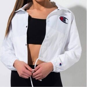 Champion Women's White Cropped Windbreaker Jacket with logo - Size S